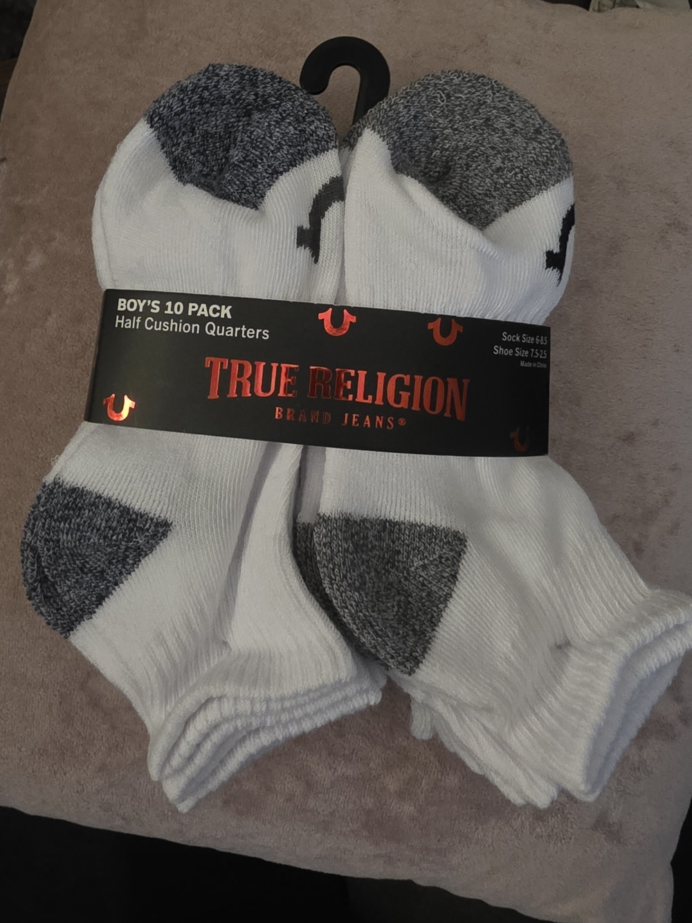 True Religion White and Gray Boys Athletic Half Cushion Quarter Socks - 10 Pack